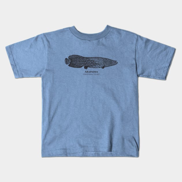 Arapaima with Common and Scientific Names - detailed fish design Kids T-Shirt by Green Paladin